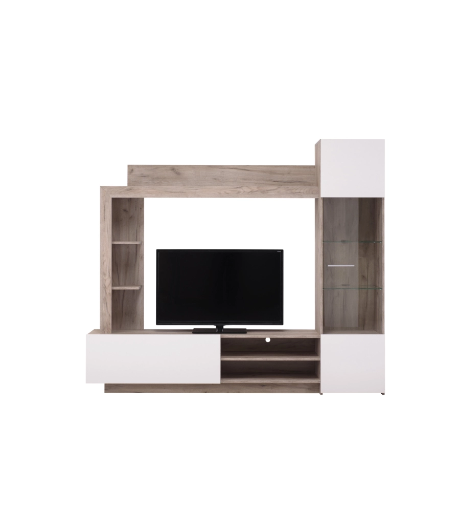 Mobile tv per soggiorno "torino" rovere e bianco, 204x35x174,5 cm